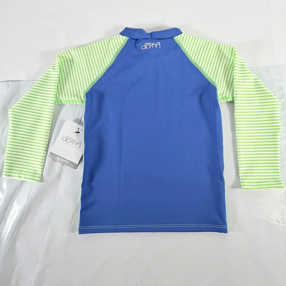 Little Dolfin Kids Mock Neck Long Sleeve Swim Rash Guard‎ Blue Stripe Size 5